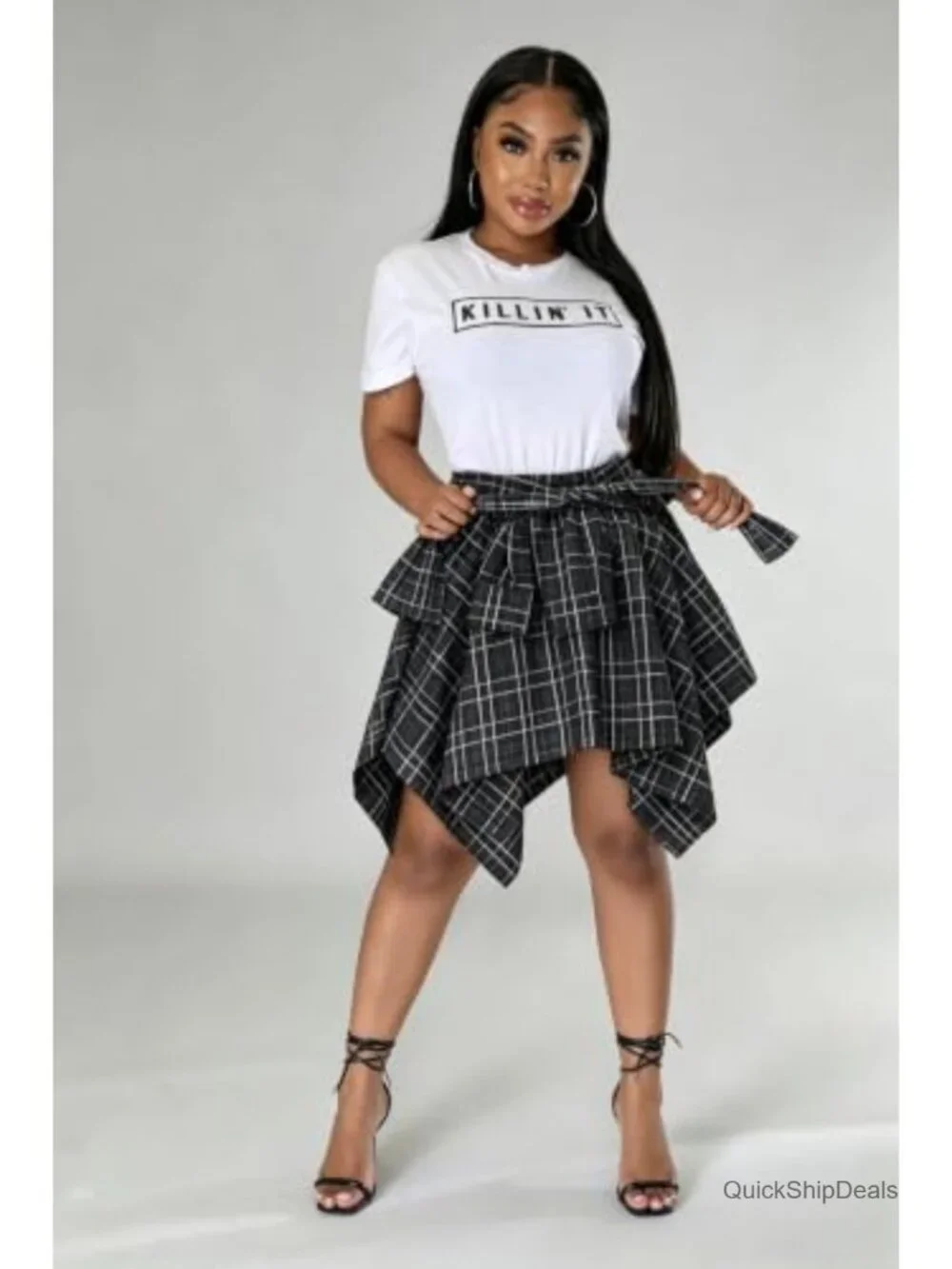 Plaid Asymmetrical High Low Skort Polyester Spandex Mini Punk